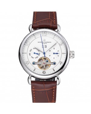Vacheron Constantin Traditionnelle Calibre White Dial Silver Case Brown Leather Bracelet 1454065