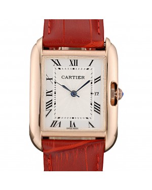 Cartier Tank Anglaise 30mm White Dial Gold Case Red Leather Bracelet
