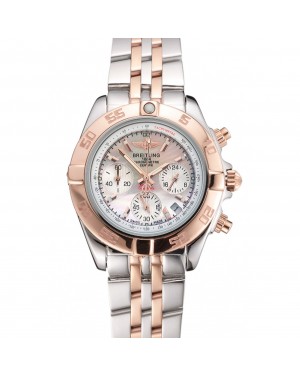 Breitling Chronomat Quartz Pearl Dial Rose Gold Bezel Stainless Steel Case Two Tone Bracelet