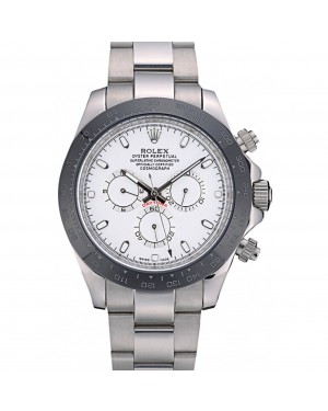 Rolex Daytona Black Ceramic Tachymeter Stainless Steep Strap White Dial 80249
