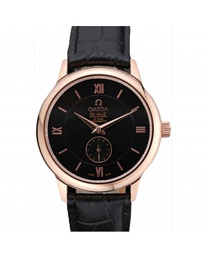 Omega DeVille Prestige Small Seconds Black Dial Gold Case Black Leather Bracelet 622602