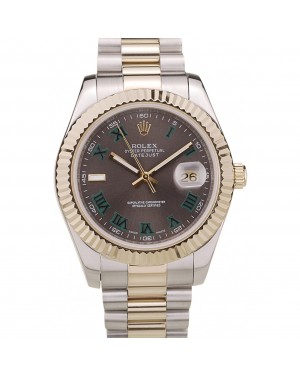 Rolex DateJust Gold Ribbed Pattern Bezel Brown Dial