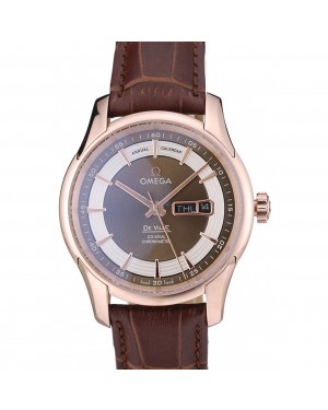 Omega Swiss DeVille Rose Gold Bezel Brown Leather Strap 7616