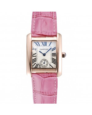 Cartier Tank MC Gold Case White Dial Pink Leather Strap 622176