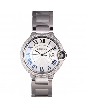 Cartier Ballon Bleu 44mm White Dial Diamonds Stainless Steel Case And Bracelet