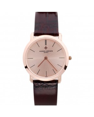 Vacheron Constantin Patrimony Rose Gold Dial Brown Leather Bracelet
