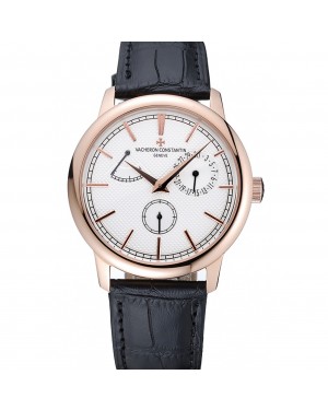 Vacheron Constantin Patrimony Power Reserve White Dial Gold Case Black Leather Bracelet 1454264