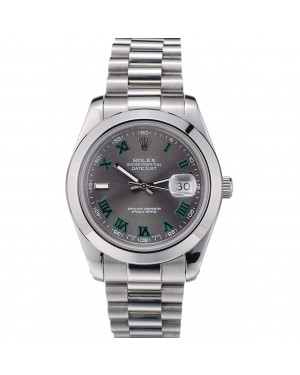 Rolex Swiss DateJust Polished Stainless Steel Bezel Grey Dial 42000