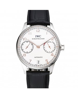 Swiss IWC Portuguese White Dial Rose Gold Numerals Silver Case Black Leather Bracelet 1453910