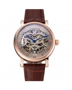 Patek Philippe Grand Complications Gray Skeleton Dial Rose Gold Case Brown Leather Strap 1453807