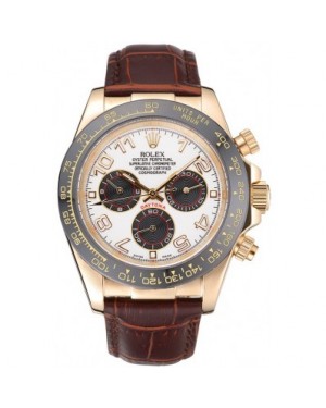 Rolex Cosmograph Daytona Gold Case Black Subdials Brown Leather Bracelet 622634