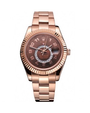 Rolex Sky Dweller Brown Dial Rose Gold Case Brown Leather Strap