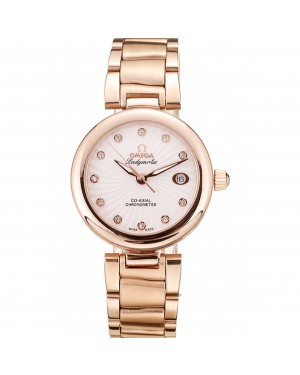 Omega DeVille Ladymatic Rose Gold Stainless Steel Strap White Dial