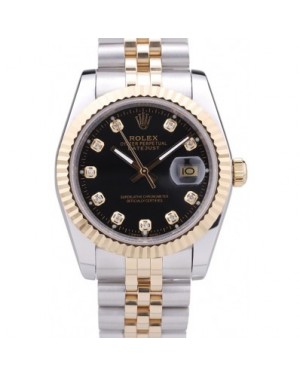 Rolex Datejust Black Dial Diamonds Ribbed Bezel 7453