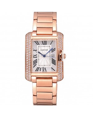 Cartier Tank Anglaise 30mm White Dial Diamonds Rose Gold Case Rose Gold Bracelet