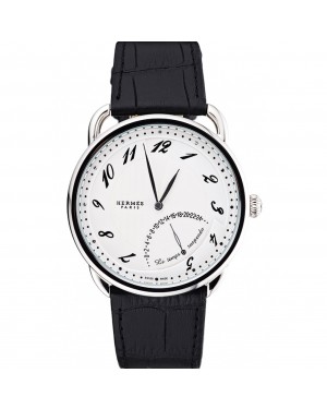 Hermes Classic Croco Leather Strap White Dial 801403