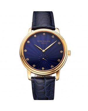 Patek Philippe Calatrava Blue Guilloche Dial Gold Case Blue Leather Strap