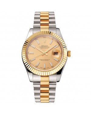 Swiss Rolex Datejust Gold Dial Gold Bezel Stainless Steel Case Two Tone Bracelet