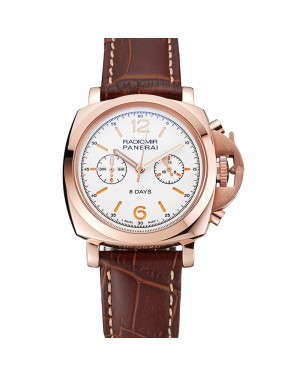 Panerai Radiomir 8 Days Chronograph White Dial Rose Gold Case Brown Leather Strap 1453796