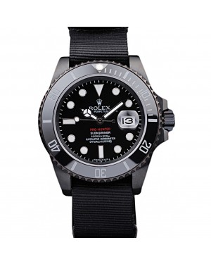 Rolex Swiss Submariner Pro-Hunter Black Fabric Strap Black Dial