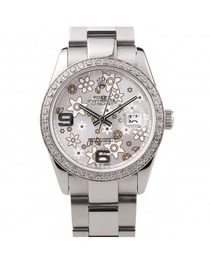 Rolex Datejust Stainless Steel Silver Flowers Dial Diamond Plated rl305
