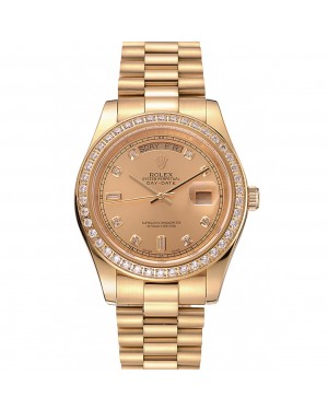 Swiss Rolex Day-Date Champagne Dial Diamond Bezel Gold Bracelet 1454099