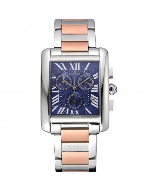 Cartier Tank MC Blue Dial Stainless Steel Case Two Tone Bracelet 622700