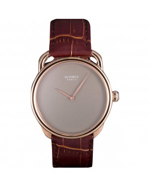 Hermes Classic Croco Leather Strap Silver Dial 801395