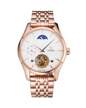 Omega De Ville Moonphase Tourbillon White Dial Rose Gold Case And Bracelet