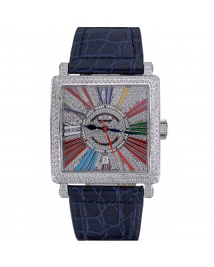 Franck Muller Master Square Color Dreams Diamonds Dial Diamonds Case Blue Leather Strap 622359