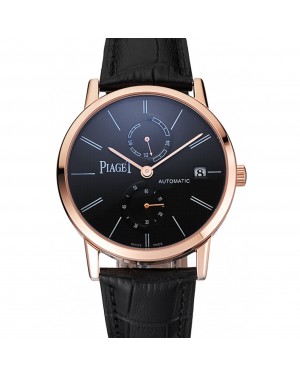 Piaget Altiplano Date Black Dial Rose Gold Case Black Leather Strap