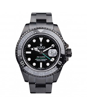 Rolex Swiss GMT Master II Pro-Hunter Black Steel Strap Black Dial