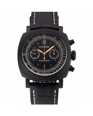 Swiss Panerai Radiomir 1940 Chronograph Black Dial Black Ionized Case Black Leather Strap