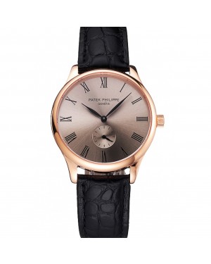 Patek Philippe Calatrava Gray Dial Rose Gold Case Black Leather Strap