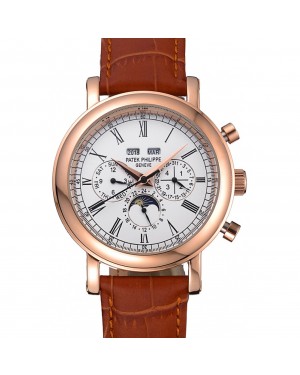 Patek Philippe Grand Complications Perpetual Calendar White Dial Brown Leather Bracelet
