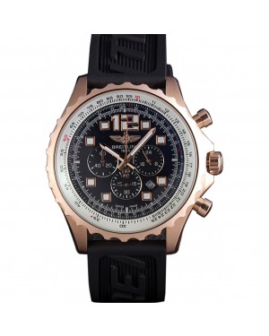 Breitling Navitimer Rosegold Bezel Rubber Strap Black Dial
