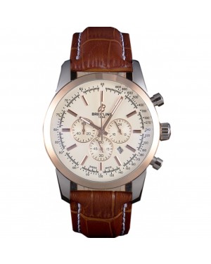 Breitling Transocean White Dial Light Brown Leather Strap Rose Gold Bezel