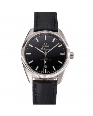 Omega Globemaster Black Dial Stainless Steel Case Black Leather Strap