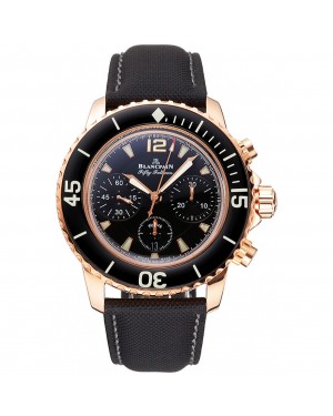 Swiss Blancpain Fifty Fathoms Flyback Chronograph Black Dial Black Bezel Rose Gold Case Black Canvas Strap