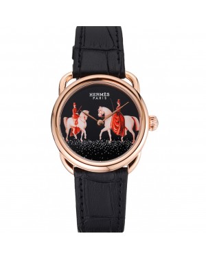 Hermes Classic Croco Leather Strap Black Dial 801398