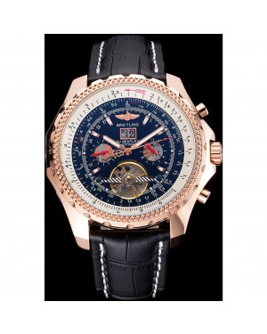 Breitling For Bentley Mulliner Tourbillon Black Dial Rose Gold Case Black Leather Strap