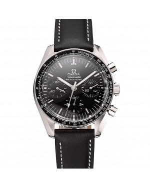 Swiss Omega Speedmaster Professional Black Dial Black Leather Bracelet 1453936