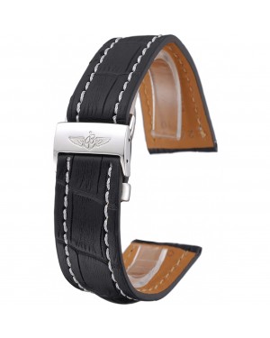 Breitling Black Leather White Stitching Bracelet 622482