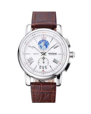 Montblanc Twinfly Chronograph White Dial Brown Leather Bracelet 1454117