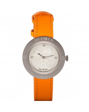 Hermes Classic MOP Dial Orange Leather Bracelet 801390