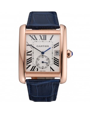 Cartier Tank MC White Dial Gold Case Blue Leather Strap 622577