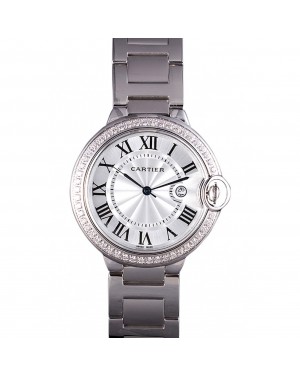Cartier Ballon Bleu 42mm White Dial Diamonds Stainless Steel Case And Bracelet