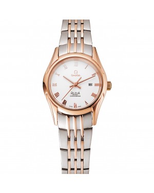 Omega De Ville Ladies White Dial Rose Gold Case Two Tone Bracelet 1453782