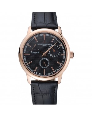 Vacheron Constantin Patrimony Power Reserve Black Dial Rose Gold Case Black Leather Bracelet 1454265