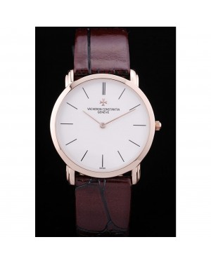 Vacheron Constantin Patrimony White Dial Rose Gold Case Rich Maroon Leather Bracelet